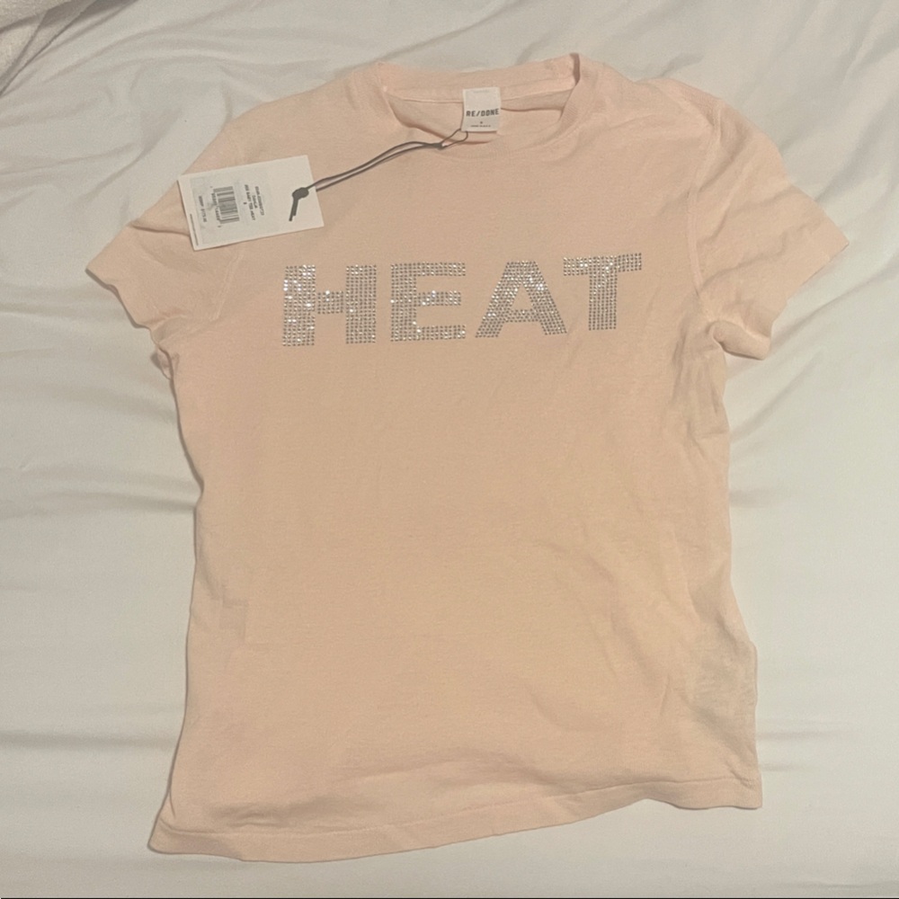 Re/Done Pink T-Shirt with Silver Embellishment